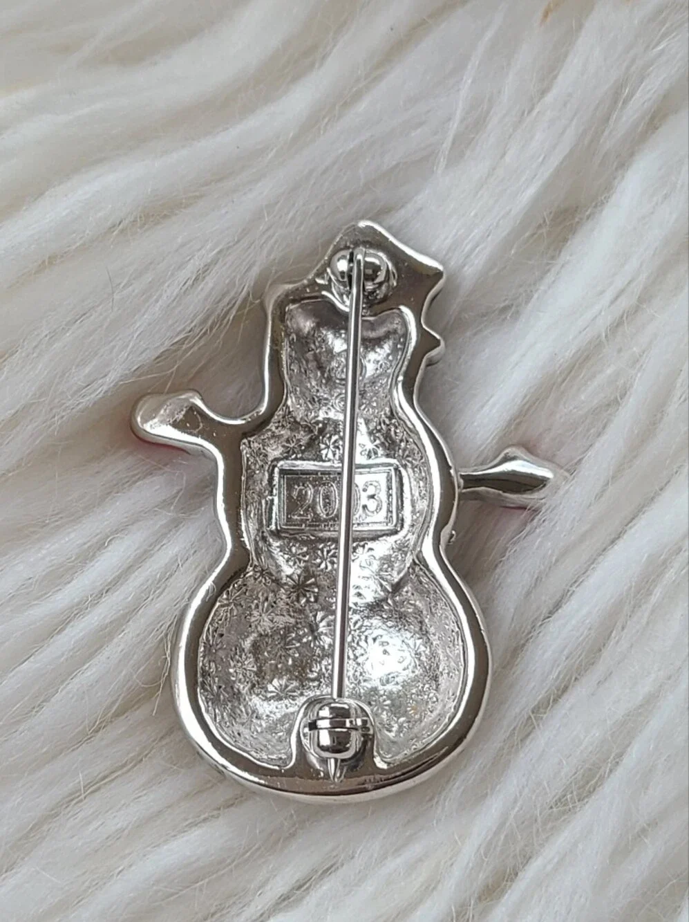 Swarovski 2003 Snowman Brooch With Black Hat Red Mittens- Excellent Condition